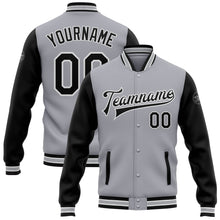 Load image into Gallery viewer, Custom Gray Black-White Bomber Full-Snap Varsity Letterman Two Tone Jacket