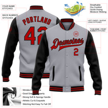 Load image into Gallery viewer, Custom Gray Red-Black Bomber Full-Snap Varsity Letterman Two Tone Jacket
