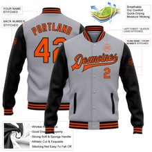 Load image into Gallery viewer, Custom Gray Orange-Black Bomber Full-Snap Varsity Letterman Two Tone Jacket