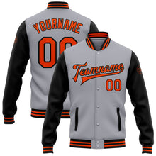 Load image into Gallery viewer, Custom Gray Orange-Black Bomber Full-Snap Varsity Letterman Two Tone Jacket