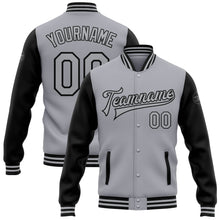 Load image into Gallery viewer, Custom Gray Black Bomber Full-Snap Varsity Letterman Two Tone Jacket