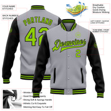 Load image into Gallery viewer, Custom Gray Neon Green-Black Bomber Full-Snap Varsity Letterman Two Tone Jacket