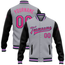Load image into Gallery viewer, Custom Gray Pink Black-Light Blue Bomber Full-Snap Varsity Letterman Two Tone Jacket