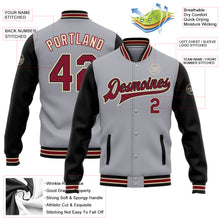 Load image into Gallery viewer, Custom Gray Crimson Black-City Cream Bomber Full-Snap Varsity Letterman Two Tone Jacket