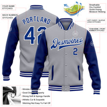 Load image into Gallery viewer, Custom Gray Royal-White Bomber Full-Snap Varsity Letterman Two Tone Jacket