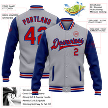 Load image into Gallery viewer, Custom Gray Red-Royal Bomber Full-Snap Varsity Letterman Two Tone Jacket