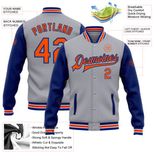 Load image into Gallery viewer, Custom Gray Orange-Royal Bomber Full-Snap Varsity Letterman Two Tone Jacket