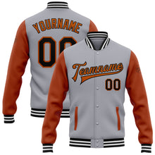 Load image into Gallery viewer, Custom Gray Black-Texas Orange Bomber Full-Snap Varsity Letterman Two Tone Jacket