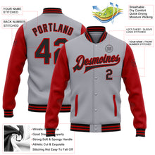 Load image into Gallery viewer, Custom Gray Black-Red Bomber Full-Snap Varsity Letterman Two Tone Jacket