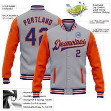 Load image into Gallery viewer, Custom Gray Royal-Orange Bomber Full-Snap Varsity Letterman Two Tone Jacket