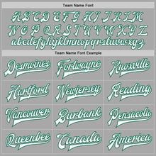 Load image into Gallery viewer, Custom Gray White-Kelly Green Bomber Full-Snap Varsity Letterman Two Tone Jacket