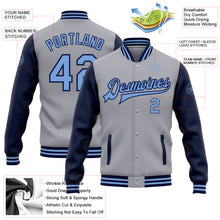 Load image into Gallery viewer, Custom Gray Light Blue-Navy Bomber Full-Snap Varsity Letterman Two Tone Jacket