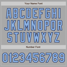 Load image into Gallery viewer, Custom Gray Light Blue-Navy Bomber Full-Snap Varsity Letterman Two Tone Jacket