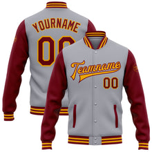 Load image into Gallery viewer, Custom Gray Crimson-Gold Bomber Full-Snap Varsity Letterman Two Tone Jacket