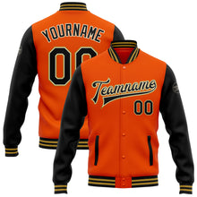 Load image into Gallery viewer, Custom Orange Black Cream-Old Gold Bomber Full-Snap Varsity Letterman Two Tone Jacket