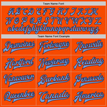 Load image into Gallery viewer, Custom Orange Navy-Light Blue Bomber Full-Snap Varsity Letterman Two Tone Jacket