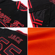 Load image into Gallery viewer, Custom Orange Black-Cream Bomber Full-Snap Varsity Letterman Two Tone Jacket