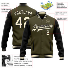 Load image into Gallery viewer, Custom Olive Cream-Black Bomber Full-Snap Varsity Letterman Two Tone Salute To Service Jacket