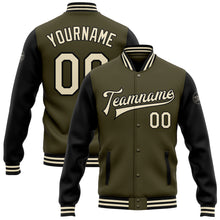 Load image into Gallery viewer, Custom Olive Cream-Black Bomber Full-Snap Varsity Letterman Two Tone Salute To Service Jacket