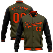 Load image into Gallery viewer, Custom Olive Orange-Black Bomber Full-Snap Varsity Letterman Two Tone Salute To Service Jacket