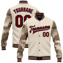 Load image into Gallery viewer, Custom City Cream Crimson-Black Camo Sleeves 3D Pattern Design Bomber Full-Snap Varsity Letterman Jacket