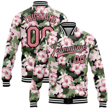 Load image into Gallery viewer, Custom Camo Pink-Black Hibiscus Flower 3D Pattern Design Bomber Full-Snap Varsity Letterman Salute To Service Jacket