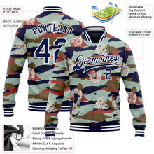 Load image into Gallery viewer, Custom Camo Navy-White Tiger 3D Pattern Design Bomber Full-Snap Varsity Letterman Salute To Service Jacket