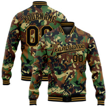 Load image into Gallery viewer, Custom Camo Black-Old Gold Graffiti Drips 3D Pattern Design Bomber Full-Snap Varsity Letterman Salute To Service Jacket