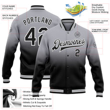 Load image into Gallery viewer, Custom Gray Black-White Bomber Full-Snap Varsity Letterman Fade Fashion Jacket