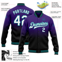 Load image into Gallery viewer, Custom Purple White Black-Teal Bomber Full-Snap Varsity Letterman Fade Fashion Jacket