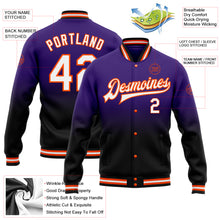Load image into Gallery viewer, Custom Purple White Black-Orange Bomber Full-Snap Varsity Letterman Fade Fashion Jacket