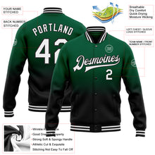 Load image into Gallery viewer, Custom Kelly Green White-Black Bomber Full-Snap Varsity Letterman Fade Fashion Jacket