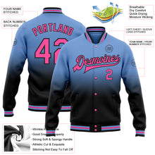Load image into Gallery viewer, Custom Light Blue Pink-Black Bomber Full-Snap Varsity Letterman Fade Fashion Jacket