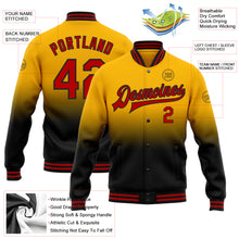 Load image into Gallery viewer, Custom Gold Red-Black Bomber Full-Snap Varsity Letterman Fade Fashion Jacket