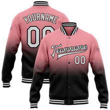 Load image into Gallery viewer, Custom Medium Pink White-Black Bomber Full-Snap Varsity Letterman Fade Fashion Jacket