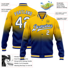 Load image into Gallery viewer, Custom Yellow White-Royal Bomber Full-Snap Varsity Letterman Fade Fashion Jacket
