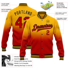Load image into Gallery viewer, Custom Gold Red-Black Bomber Full-Snap Varsity Letterman Fade Fashion Jacket