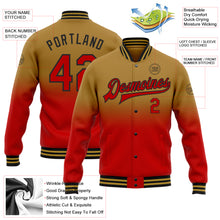 Load image into Gallery viewer, Custom Old Gold Red-Black Bomber Full-Snap Varsity Letterman Fade Fashion Jacket