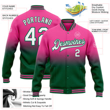 Load image into Gallery viewer, Custom Pink White-Kelly Green Bomber Full-Snap Varsity Letterman Fade Fashion Jacket