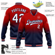Load image into Gallery viewer, Custom Red White-Navy Bomber Full-Snap Varsity Letterman Fade Fashion Jacket