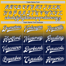 Load image into Gallery viewer, Custom Gold White-Navy Bomber Full-Snap Varsity Letterman Fade Fashion Jacket