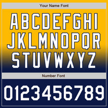 Load image into Gallery viewer, Custom Gold White-Navy Bomber Full-Snap Varsity Letterman Fade Fashion Jacket