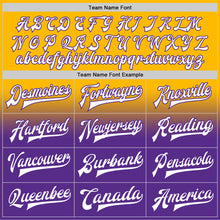 Load image into Gallery viewer, Custom Gold White-Purple Bomber Full-Snap Varsity Letterman Fade Fashion Jacket