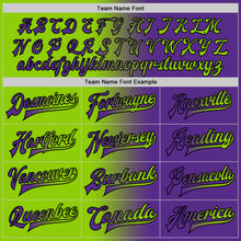 Load image into Gallery viewer, Custom Purple Neon Green-Black Bomber Full-Snap Varsity Letterman Gradient Fashion Jacket