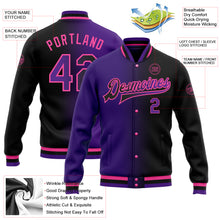 Load image into Gallery viewer, Custom Black Purple-Pink Bomber Full-Snap Varsity Letterman Gradient Fashion Jacket