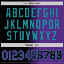 Load image into Gallery viewer, Custom Black Purple-Teal Bomber Full-Snap Varsity Letterman Gradient Fashion Jacket