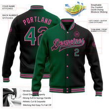Load image into Gallery viewer, Custom Black Kelly Green-Pink Bomber Full-Snap Varsity Letterman Gradient Fashion Jacket
