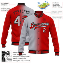 Load image into Gallery viewer, Custom Red Gray-Black Bomber Full-Snap Varsity Letterman Gradient Fashion Jacket