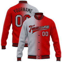 Load image into Gallery viewer, Custom Red Gray-Black Bomber Full-Snap Varsity Letterman Gradient Fashion Jacket