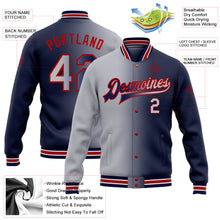 Load image into Gallery viewer, Custom Navy Gray-Red Bomber Full-Snap Varsity Letterman Gradient Fashion Jacket